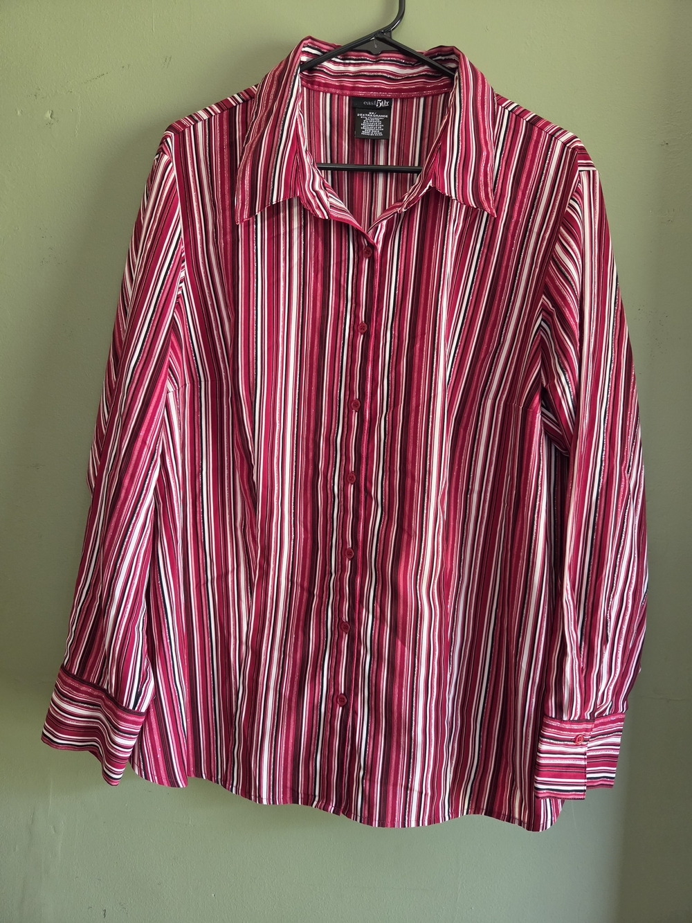 East 5th Women's Red and White Multi-Stripe Dress Shirt